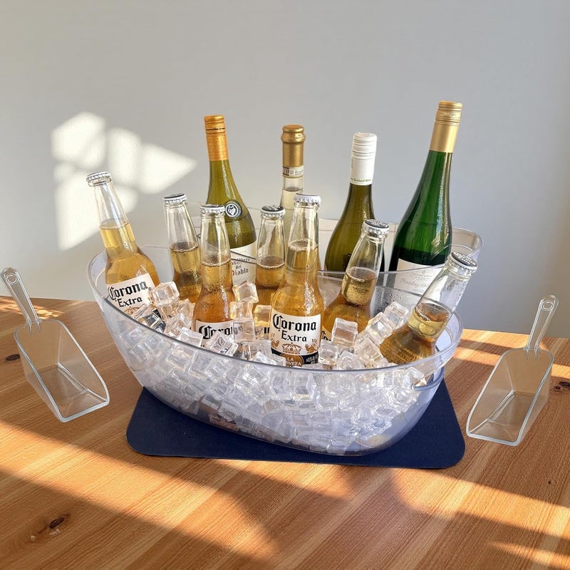 SIUPER 5.5L 16.7x6.4x7.3in Small Ice Bucket 2PCS with Drying Mat & Scoops for Parties, Mimosa Bar Supplies Beverage Tubs for Champagne Beer Sparkling Wine, Drink Cooler/Holder Food Grade Boat Shape - Image 1